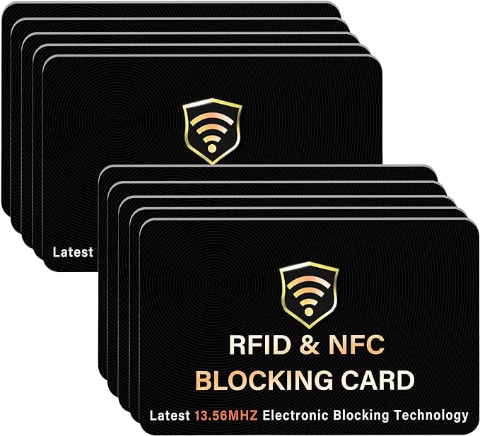 SaiTech IT 10 Pack RFID Blocking Card, One Card Protects Entire Wallet Purse, NFC Contactless Bank Debit Credit Card Protector ID ATM Guard Card Blocker–(Black)