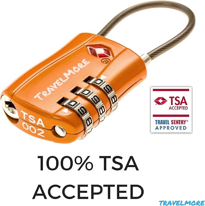 TSA Approved Travel Combination Cable Luggage Locks for Suitcases & Backpacks - 1 Pack of Orange TSA Lock