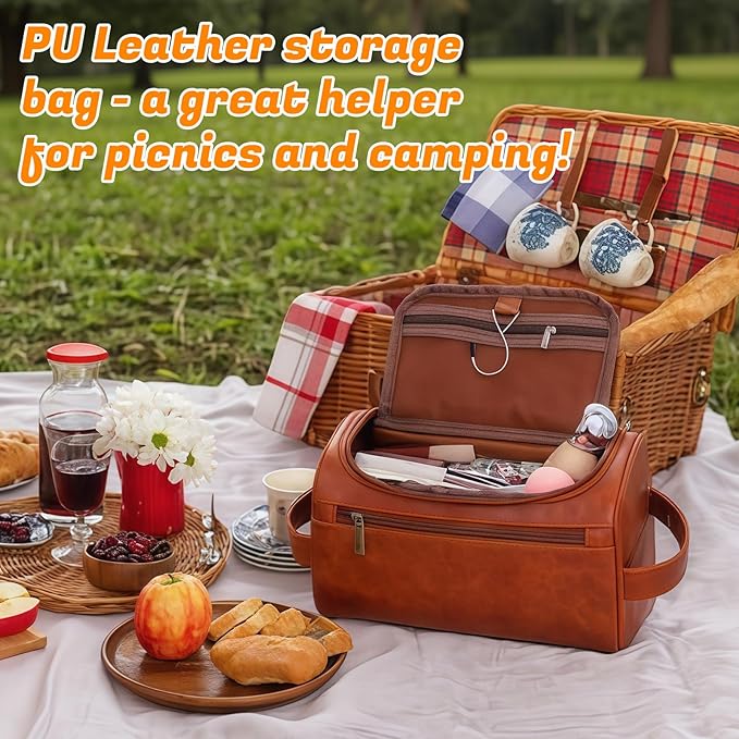 3-in-1 unisex PU toiletry bag: laser engraving & detachable waterproof section. Great personalized gifts (groomsmen, Father's Day, birthdays) — ideal for travel, gym, camping.