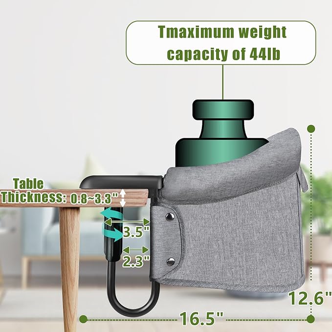 Hook On Chair,Folding Fast Table Chair with Storage Bag,Clip On Portable Highchair for Baby Attaches to Table,Baby Toddler Feeding Seat,Washable&for Home and Travel,with 5 Point Safety Harness.