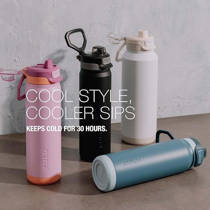 ZULU Powerfill Pro 40oz Stainless Steel Water Bottle with Quick Fill Lid, Triple Walled Vacuum Insulated Metal, Leak Proof Locking Lid, Sip and Chug, Reusable BPA Free, High Tide
