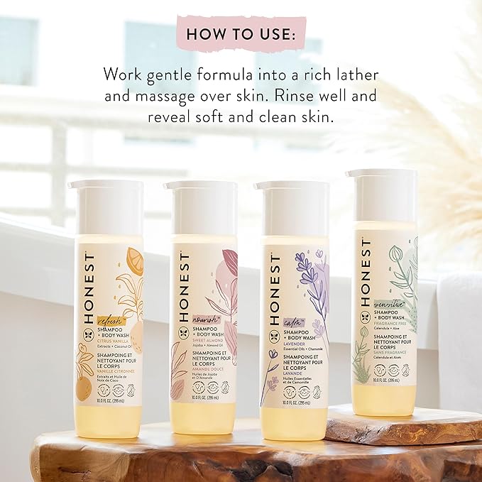 The Honest Company 2-in-1 Cleansing Shampoo + Body Wash for Sensitive Skin | Gentle for Baby | Naturally Derived, Tear-free, Hypoallergenic | Fragrance Free, 10 fl oz