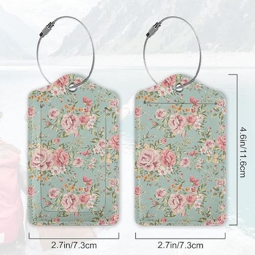 2Pcs Luggage Tag for Suitcase Vintage Floral Shabby Chic Pink Rose Cute Suitcase Tag with Privacy Flap & Name ID Label & Metal Loop,Travel Bag Luggage Tags for Women