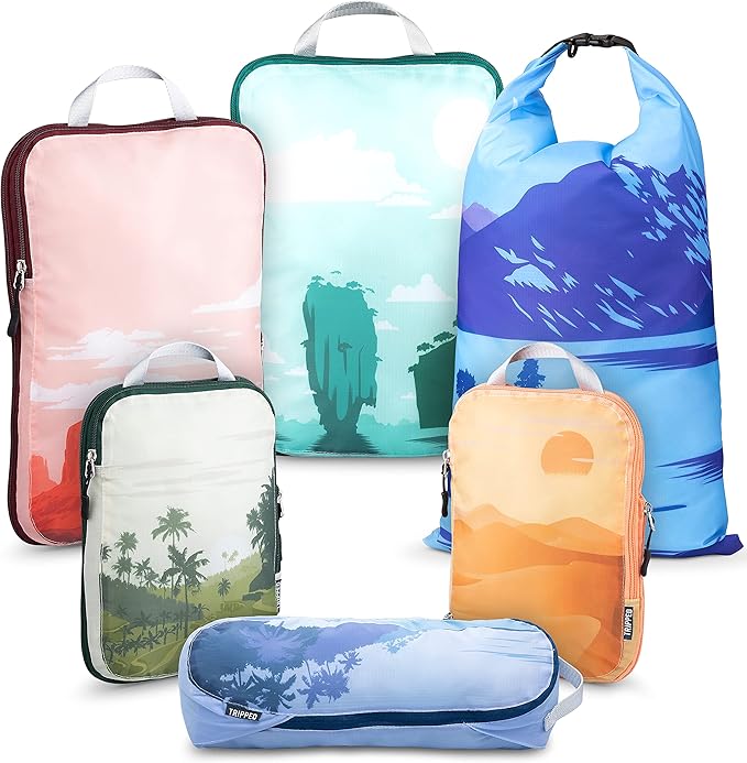 Compression Packing Cubes Set for Travel - Lightweight, Durable Clothes Organizer for Carry-On Luggage and Suitcases by TRIPPED Travel Gear