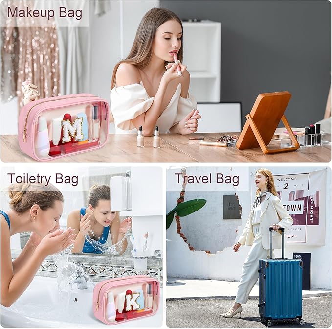 YOOLIFE Travel Toiletry Bag - Pink Clear Makeup Bag Organizer for Cosmetics, Skin Care & Gifts