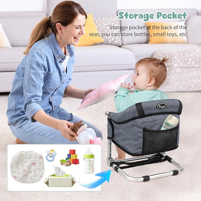 Booster Seat for Dining Table: Portable Toddler Booster Chair with Safety Buckle and Height Adjustable, Baby Feeding High Chair for Home Travel - Brown