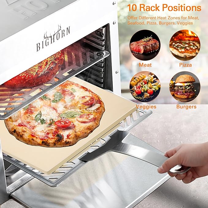 BIG HORN OUTDOORS 1500°F Small Infrared Propane Gas Grill – Portable Steak Broiler & Sear Station, Outdoor Salamander BBQ with Pizza Stone, Stainless Steel