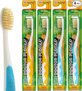 MOUTHWATCHERS Soft Childrens Flossing Manual Toothbrush, Value Pack of 4, Yellow and Blue, Toothbrushes for Kids & Teens, Ultra Clean, by Dr. Plotka's