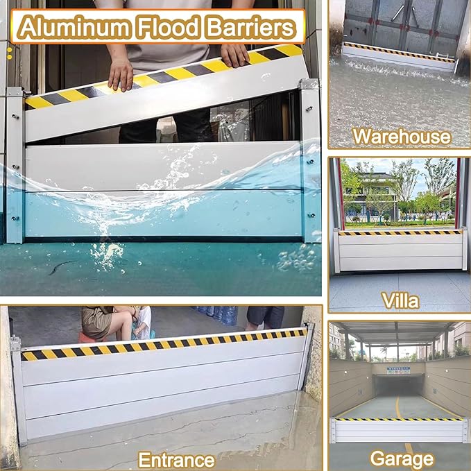 Reusable Flood Barrier, 3/4/5/6/7/8/9/10/11/12/13ft Long Heavy Duty Aluminum Water Barrier Shield for Sliding Glass Door/Driveway/Home Doorway, Removable Stopper Shield with Rubber(H 3.9ft