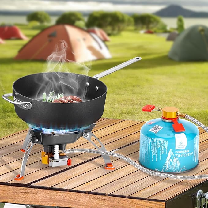 WADEO 7200W Windproof Camping Stove, Camping Gas Stove with Piezo Ignition, Two Fuel Canister Adapter, Carry Case, Portable Stove, Backpacking Stove for Outdoor Backpacking Hiking and Picnic
