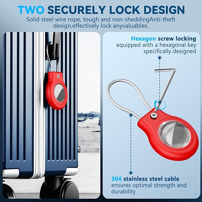 Waterproof Airtag Holder,Airtag Case with Secure Lock,Airtags Keychain for Apple Airtag,Anti-Lost Protective Cover Air tag Accessories for GPS Item Finder Tracker Luggage,Bag,Key,Pet,Cat Dog,-Red