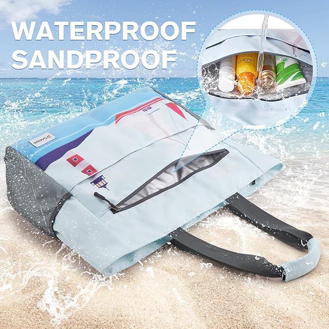 G4Free Beach Bag, Waterproof Sandproof Beach Tote Bag, Large Capacity Foldable for Women