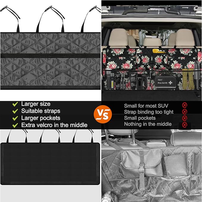 Car Trunk Organizer,Large Capacity Backseat Trunk Organizer(42"*18"),Collapsible Car Storage Bag with 8 Pocekt,Car Organizer for SUV/MPV/Truck - Floral