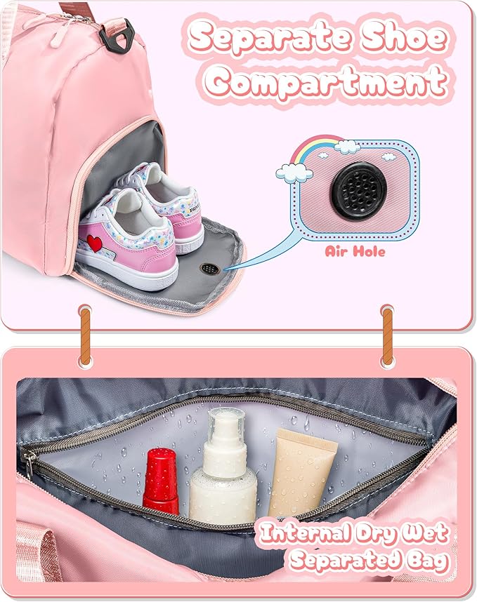 8 Year Old Girl Birthday Gift -Girl Gym Bag with Shoe Compartment, Kid Gymnastics bag, Initial Cheer Bags with Makeup Pouch, Valentines Day Gift for Girls Toddler(Letter R)