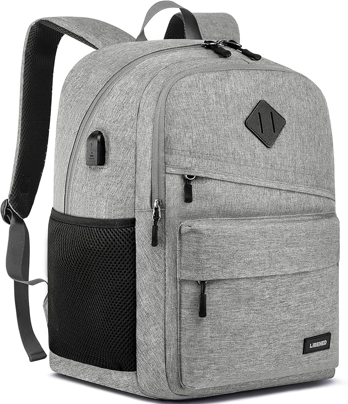 Backpack for School, Teen Backpack, Computer Bag with 2 Compartments, Ergonomic Shoulder Straps, 15.6 Inch Laptop Sleeve, Book Mochilas - Grey