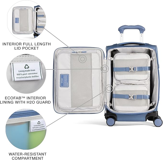 Travelpro VersaPack+ Lightweight Softside Expandable Carry on Luggage, 8 Spinner Suitcase, TSA Lock, Men and Women, Carry On 21-Inch, Elemental Blue