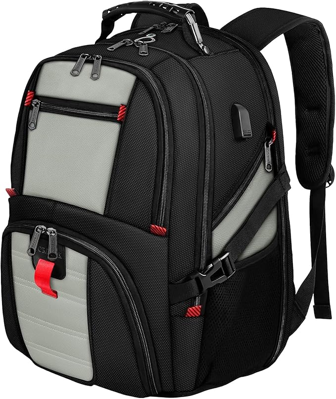YOREPEK Travel Backpack, 50L Laptop Backpacks for Men Women, Water Resistant Airline Approved Bag with USB Charging Port Fits 17 Inch Computer, Grey