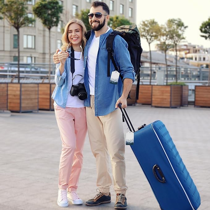 Pine Mountain ForestLuggage Tags for Suitcases,2 Pack Winter Woods Luggage Tag,Leather Stainless Steel Loop Label Tag for Women Men Girls Travel Bag Suitcase