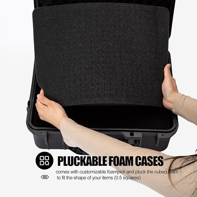 Hard case Waterproof Hard Case with DIY Customizable Foam Insert Portable Protective Case with Knife for Camera Drones Equipments Tools Test Instruments 16.9''x13.7''x7.1''