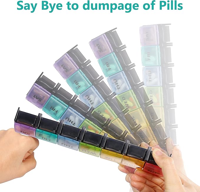 Fullicon Weekly Pill Box Organizer, 7 Day Tablet Boxes for Vitamins and Supplements, Easy to Open Large Medicine Box, Portable Medication Organizer for Travel