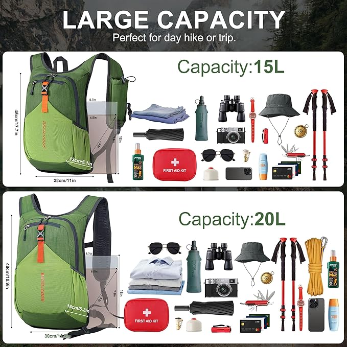 20L Small Hiking Backpack for Men Women Foldable Packable Back Pack Ultralight Hiking Daypack for Travel Camping Outdoor, Olive Green