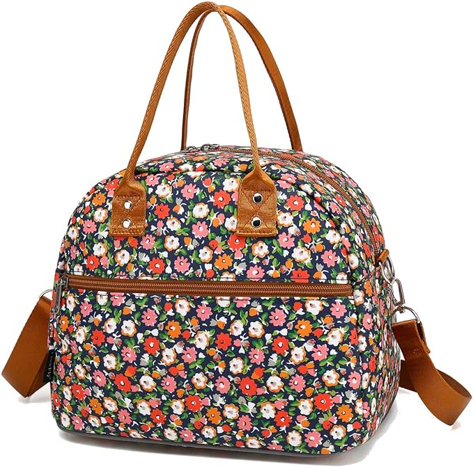 FlowFly Insulated Lunch Bag With Shoulder Strap for Women, Men, and Kids, Large and Reusable, Handle, Freezable Work and School Travel Tote and Meal Prep Organizer,Floral