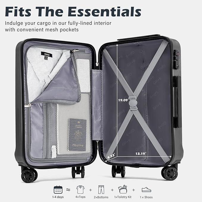 Coolife Luggage PC+ABS Hardshell Suitcase with TSA Lock, Spinner Carry On Lightweight (navy, S(20in_carry on))