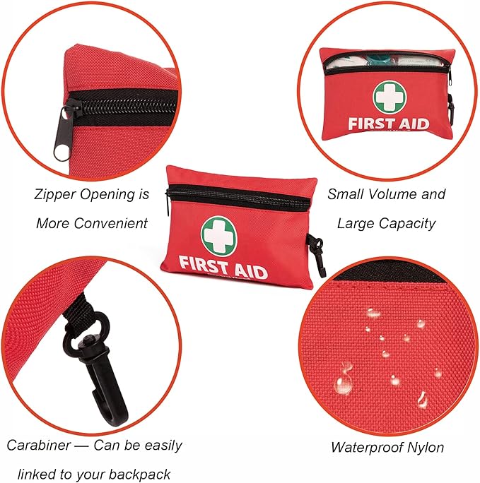 General Medi Mini First Aid Kit, 110 Piece Small First Aid Kit - Includes Emergency Foil Blanket, Scissors for Travel, Home, Office, Vehicle, Camping, Workplace & Outdoor (Red)