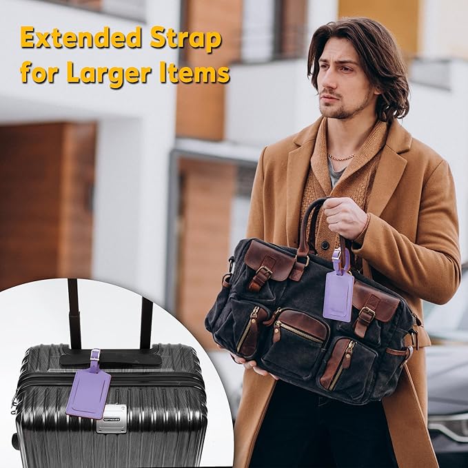 Travelambo Luggage Tags for Suitcases Faux Leather Privacy Protection 26 Pack Bag Tags Travel Accessories Essential, Classic Purple