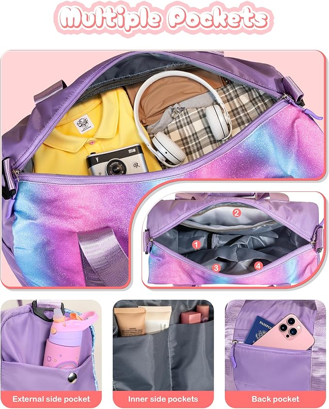 Cool Stuff for Teen-Girl Gym Bag with Shoe Compartment, Kid Personalized Weekender Ballet Bags, Initial Travel Tote with Makeup Pouch, Gift for 7 8 9 10 11 12 Year Old Girls (Letter S)