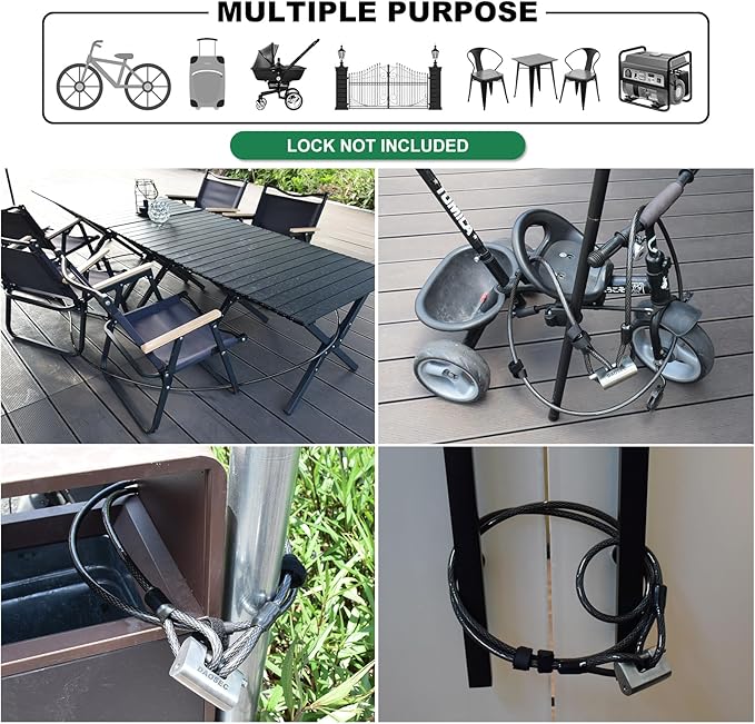 15 ft x 1/2" Heavy Duty Cut-Proof Security Cable | Flexible Vinyl-Coated Braided Steel with Looped Ends | Weatherproof Anti-Theft Locking Cable for Bikes, Gates, Kayaking & Outdoor Equipment