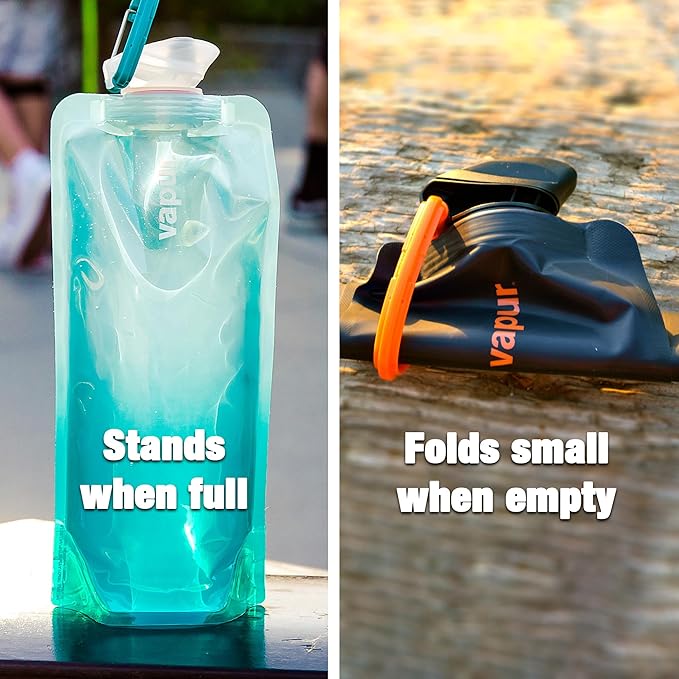 Vapur Collapsible Water Bottle With Carabiner, Compact Bottle Folds Flat For Hydration On The Go, Ideal for Traveling, Hiking or Camping, 34 Ounce, Burgundy, Pack of 1