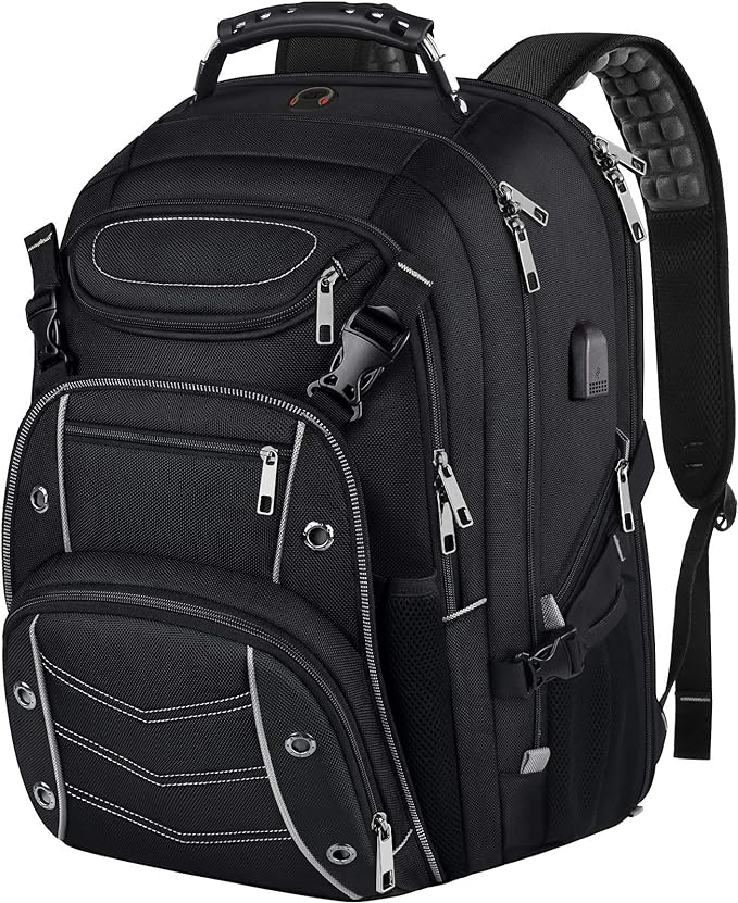 VECKUSON 18.4 Laptop Backpack for unisex, 60L Extra Large Gaming Laptops Back Bag with USB Charger Port,TSA Friendly Flight Approved and RFID Anti-Theft Pocket Heavy-duty Pack,21.3*15.7*11.8inch Grey