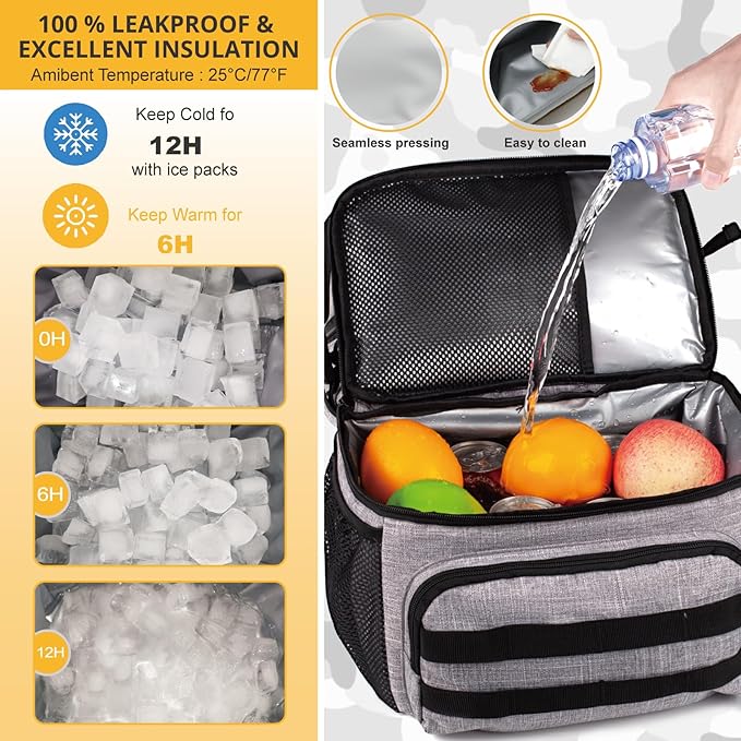 Tactical Double Deck Cooler Backpack for Men,Large Lunch Backpack with 2 Compartment,Soft Cooler Bag