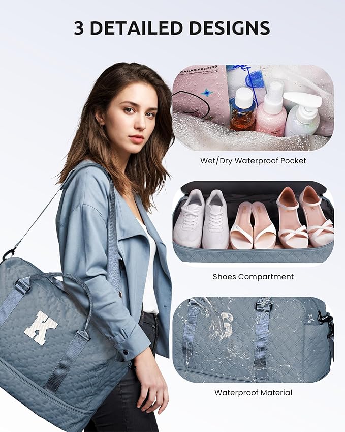 Personalized Weekender Duffle for Women With Shoulder Strap, Wet Pocket, Makeup Bag - Overnight Travel Gift for Friend Sister (Letter Y)