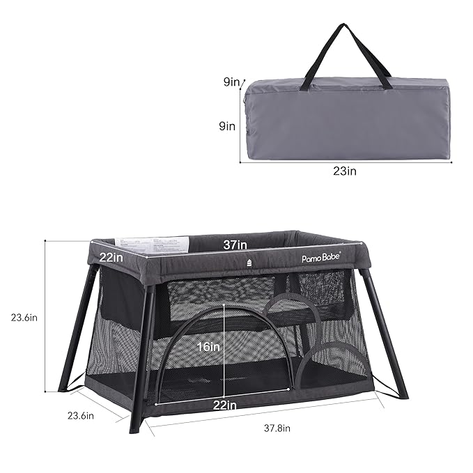 Pamo Babe Travel Crib - Lightweight Baby Playpen with Bassinet, Portable Mini Playard