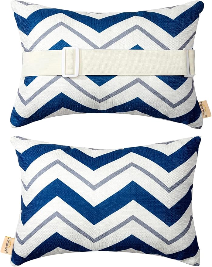Outdoor Pillows for Lounge Chair Head Resting, Small Square Decotative Pillow with Adjustable Stripe for Recliner, Office Chair,Car Seat,Sofa Neck or Lumbar Attachment,Waterproof 2pack
