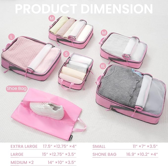 BAGAIL 6 Set Ultralight Compression Packing Cubes Packing Organizer for Travel Accessories Luggage Suitcase Backpack