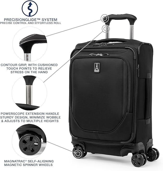 Travelpro Crew Classic Lightweight Softside Expandable Carry on Luggage, 8 Wheel Spinner Suitcase, Men and Women, Compact Carry On 20-Inch, Black