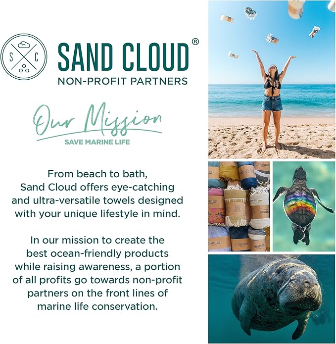 Sand Cloud Turkish Beach Towel - Sand Free - 100% Organic Turkish Cotton Yarn - Quick Dry Towel for Beach, Picnic, Blanket or Bath Towel - As Seen on Shark Tank - Marine Life (Swirl Turtle)