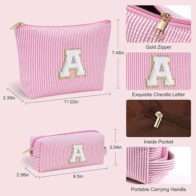 YOOLIFE Cute Gifts Travel Makeup Bag - Pink Travel Cosmetic Bag for Women Yoga, Picnic, Personalized Best Friend Birthday Gifts with Monogram