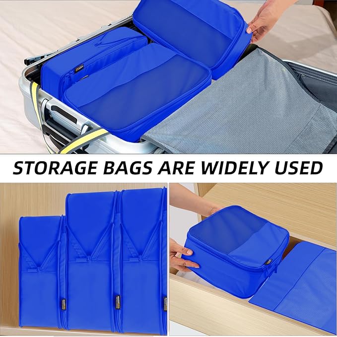 4 Piece Compression Packing Cubes for Suitcases and Backpack, Lightweight Travel Organizers (Bright Blue)