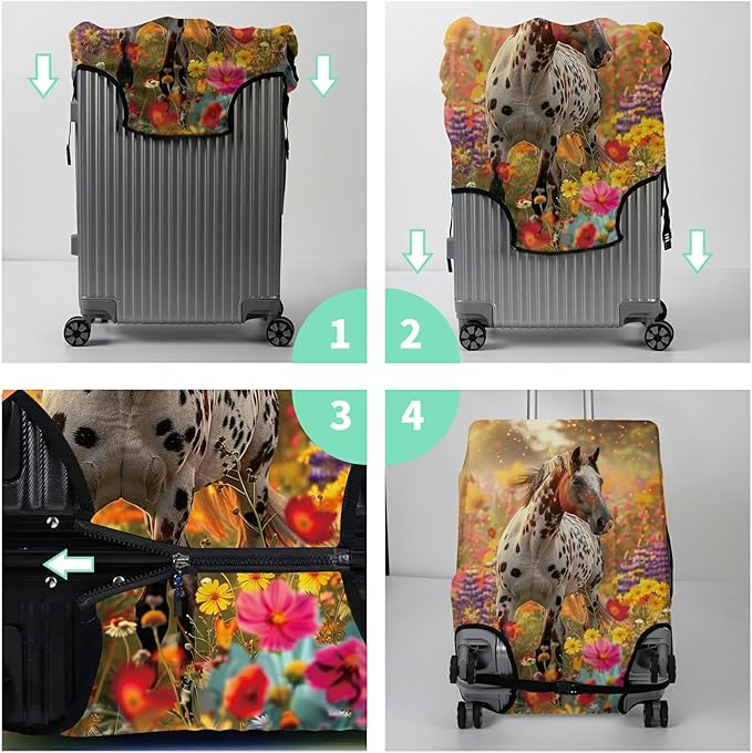 Luggage Cover Suitcase Protector + Tag, Spotted Horse Garden Travel Suitcase Cover for 30 inch Luggage (XL) with Concealed Zipper Washable Elastic Cloth Dustproof Anti-Scratch
