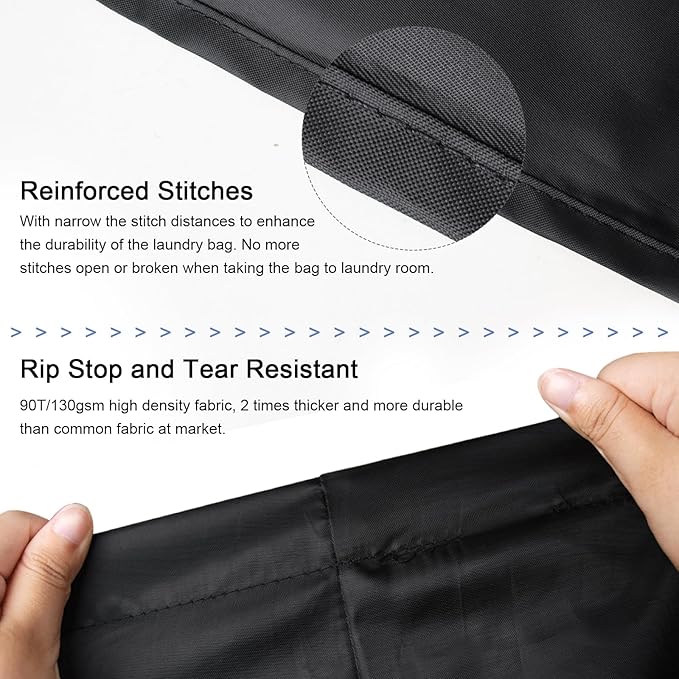 Polecasa Heavy Duty Large Laundry Bag with 130gsm Tear Resistant Fabric and Handles, Easy to Carry Durable Dirty Clothes Drawstring Bag, Perfect for College Dorm, Travel, 2 Pack 28”x36”, Black