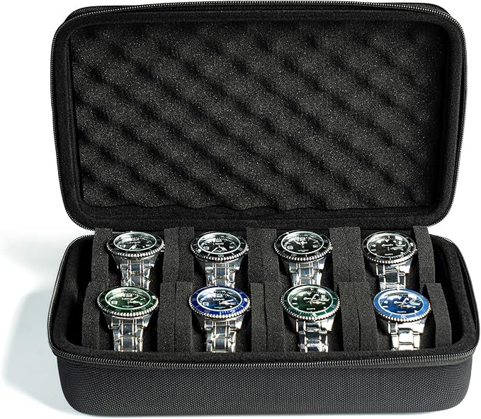 8 slots Watch Case, hard watch storage case, hard watch box, padded case for watch display and organization