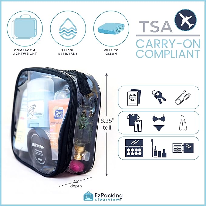 EzPacking Clear TSA Approved 3-1-1 Travel Toiletry Bag for Carry On/Quart Size Transparent Liquids Pouch for Airport Security & Carry On (Rose)