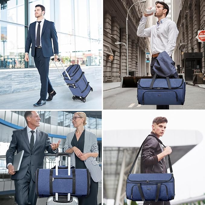 Garment Bags with Wheels, Garment Convertible Weekender Bags, Large Garment Bags for Travel, Duffle Luggage Bag Garment Bag (Blue, Medium)