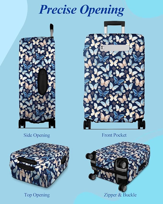 Slohif Luggage Cover for Suitcase Tsa Approved Protector - Luggage Sleeve Large Suit Case Cover Travel Stretch Baggage Case Protective Washable Fit 28-30 Inch Blue Butterfly L