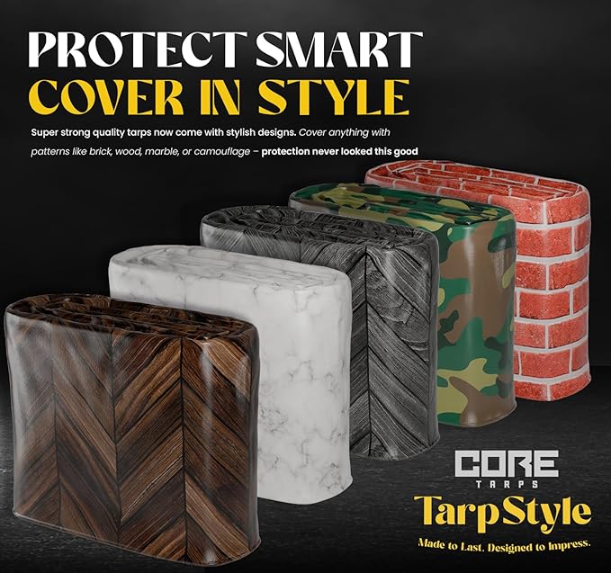 Core Tarps Extreme Heavy Duty 20 Mil Tarp Cover, Waterproof, UV Resistant, Rip and Tear Proof, Poly Tarpaulin with Reinforced Edges for Roof, Camping, Patio, Pool, Boat (Grey Wood/Black 9′ X 12′)