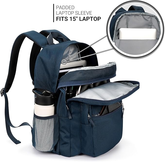 ZORFIN 26L Backpack for College, and Travel: Water Resistant Bookbag - Steel blue
